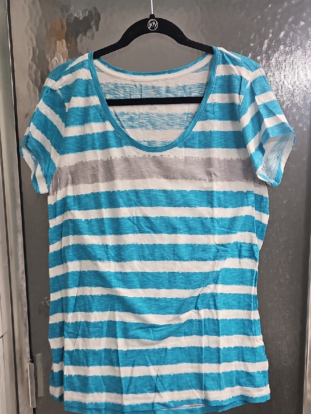 Style & Co. Scoop Neck Short Sleeve Tee in Turquoise, White & Gray